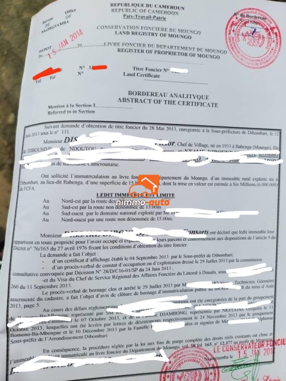 Terrain titré à vendre à Bekoko Douala