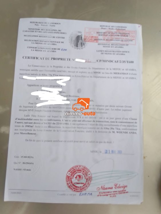 Terrain d'habitation à vendre à Odza Mehandan 1