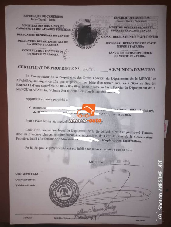 Terrain titré et d'habitation à vendre à Tsinga village