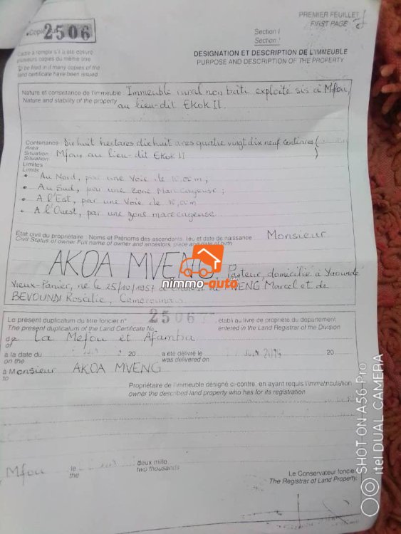 Nsimalen derrière l'aéroport au lieu dit Ekok1