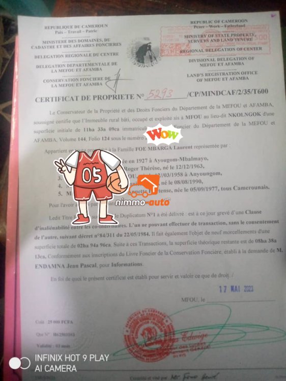 Terrain à vendre à Odza borne 12 bon prix