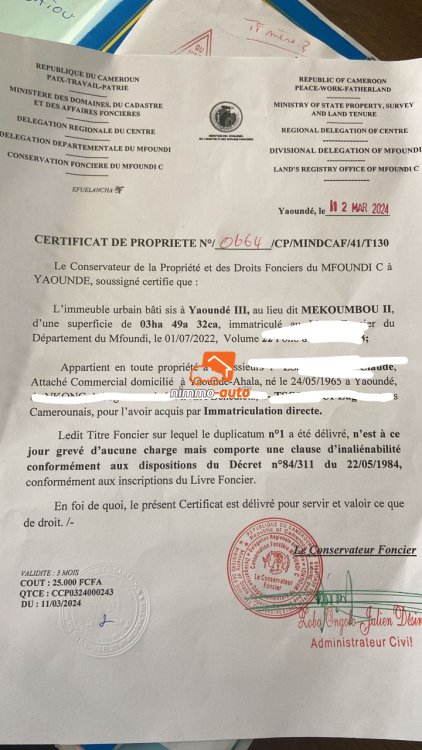 Terrain à vendre à mekoumbou par afan oyoa et cimencam