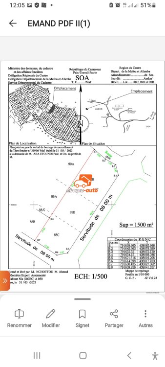 Terrain à vendre à SOA (ANDON)